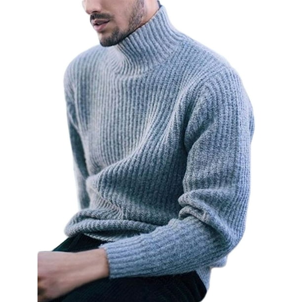 Fashion Mens Turtleneck Sweater Pullover Tops Long Sleeve Slim Knitted Sweater